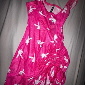 Sheer PLAYBOY Fuchsia Dress with White Bunny Motif